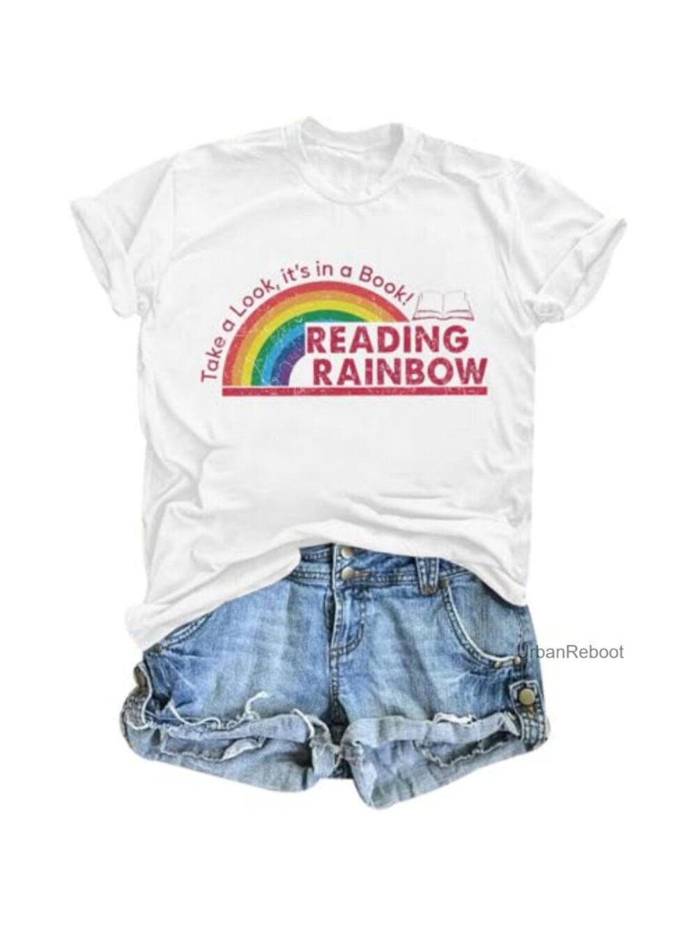 Rainbow Reading Book Lover Pride T-Shirt Short Sleeve Cotton Blend